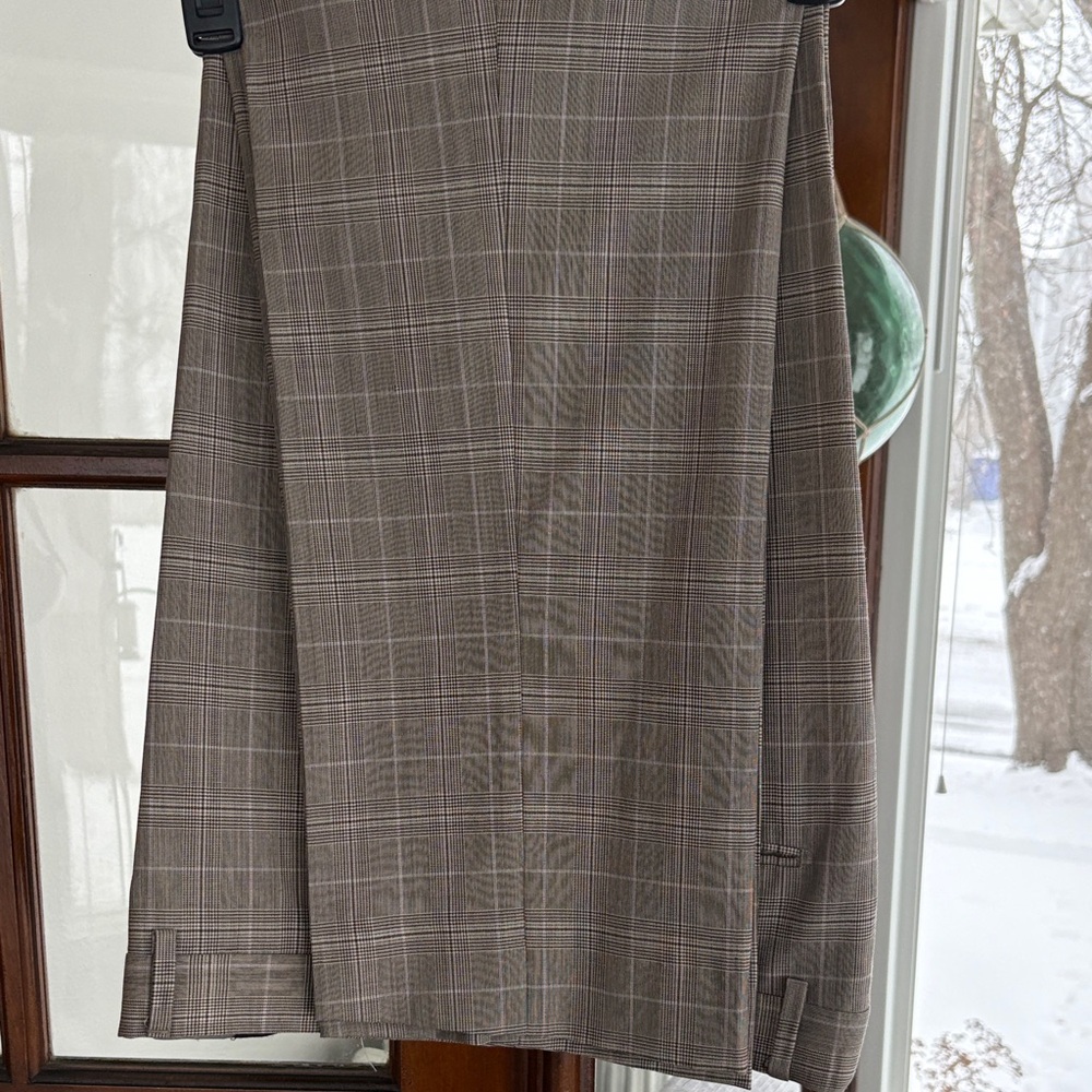 Men's Tan Plaid Dress Pants - Picture 7 of 7